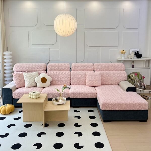 Faux Cashmere Stretch Sofa Cover with Anti-slip Backing - Image 2